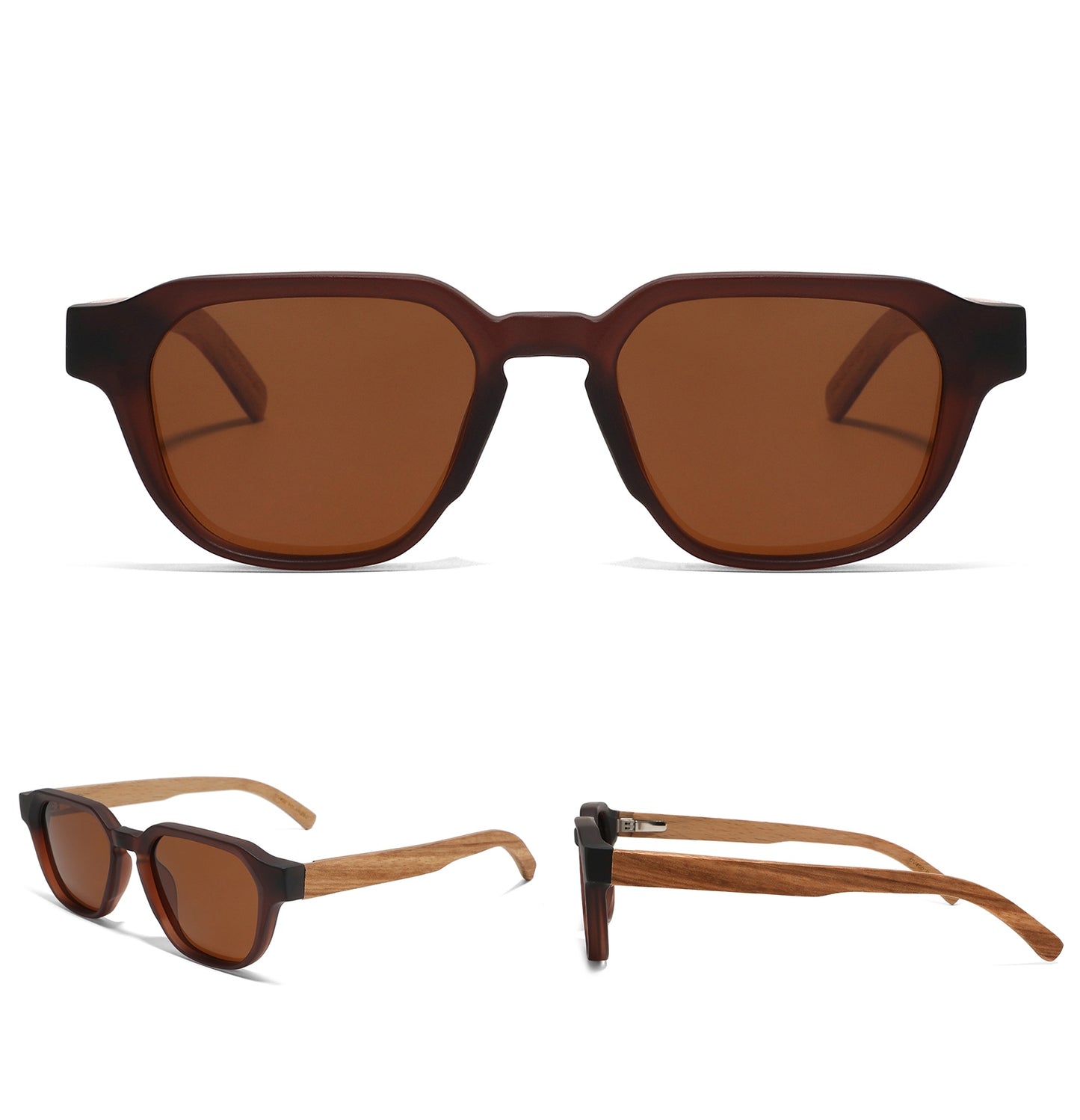 WICKS BROWN Mega Edgy Sunglasses Polarized Lens Wooden Arms