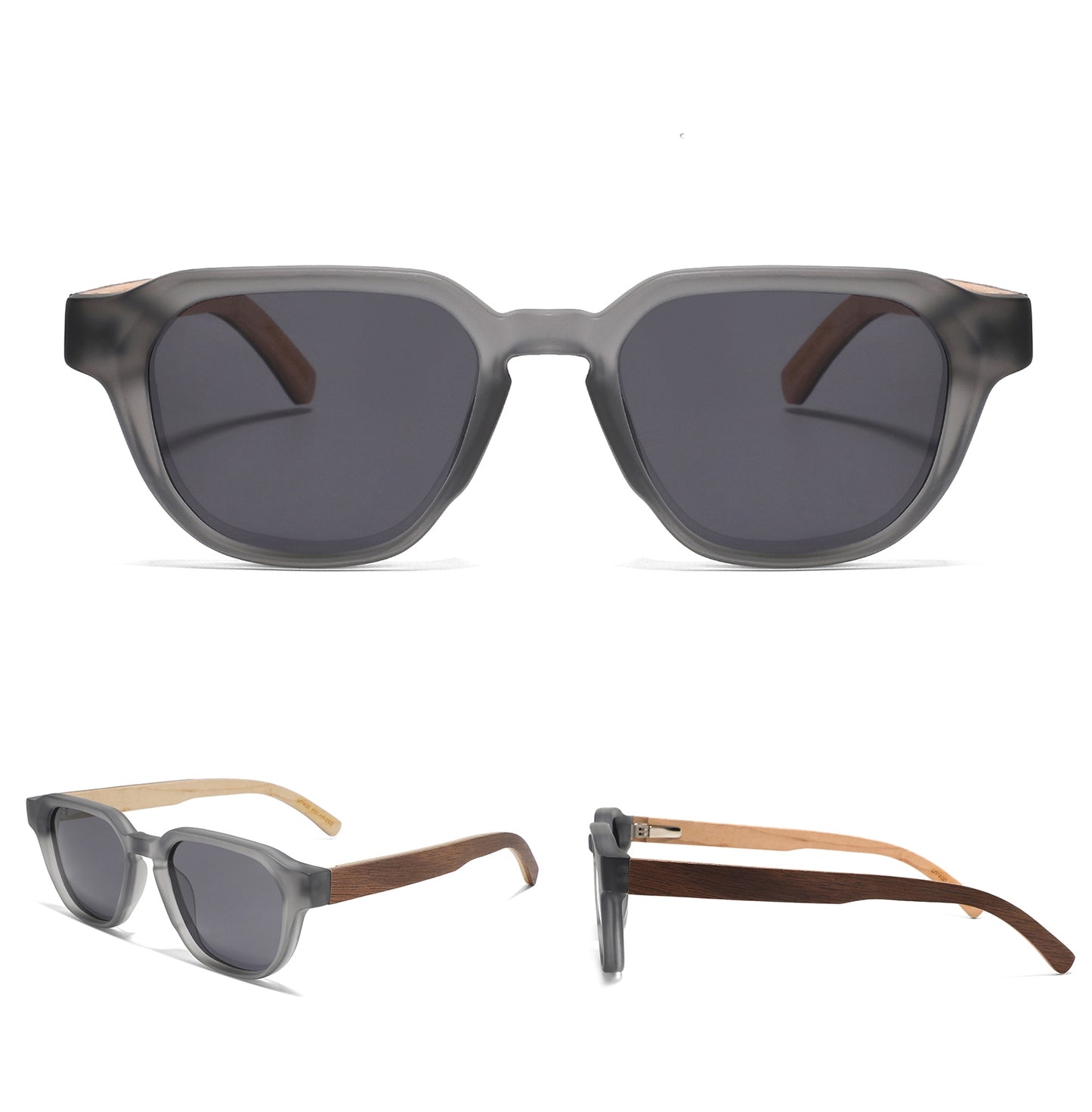 WICKS GREY Mega Edgy Sunglasses Polarized Lens Wooden Arms