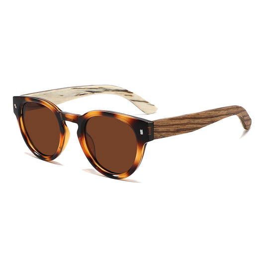 DEPP BROWN Round Edgy Sunglasses Polarized Lens Wooden Arms