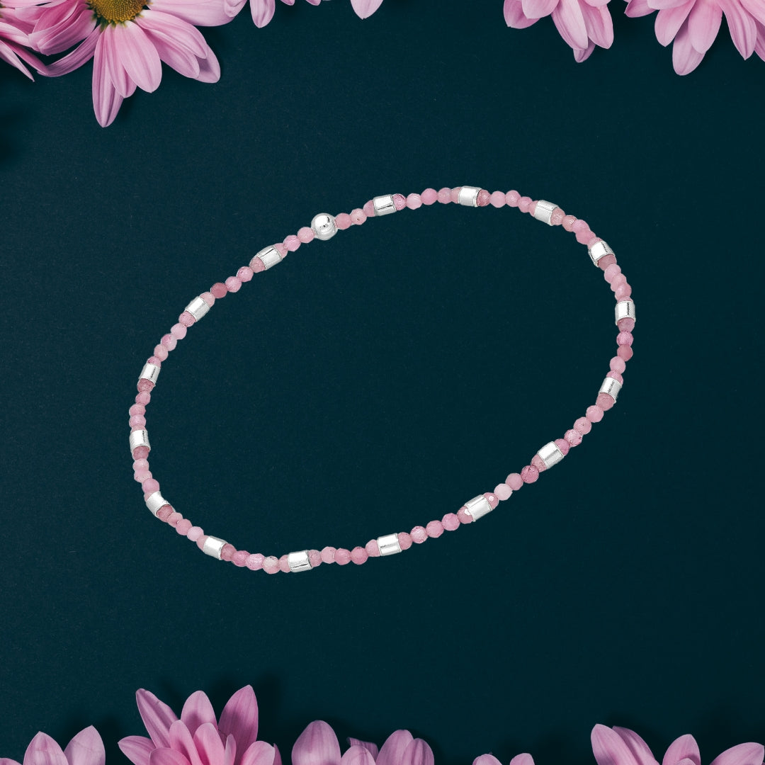 925 silver bracelet with pink tourmaline beads