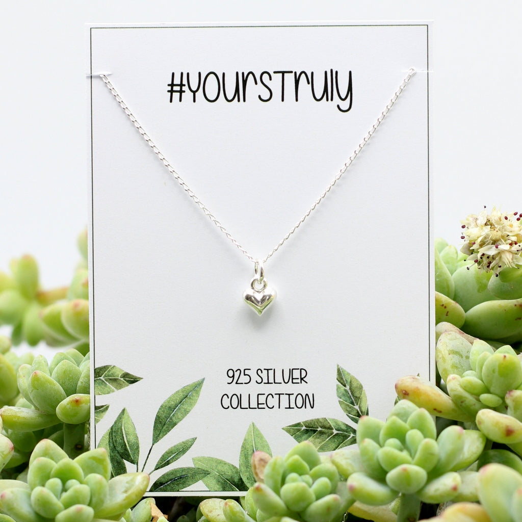 925 Sterling Silver tiny heart pendant on chain. Delivery only R59 anywhere in SA. Silvery and delightful.