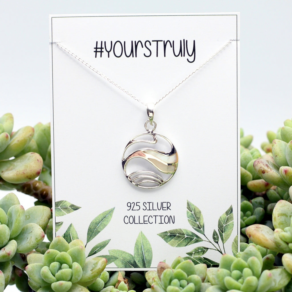 925 Sterling Silver Round Ocean Pendant with Inlay - Hashtag Bamboo