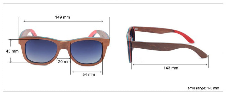 SKATEBOARD Sunglasses SOLID WOOD Polarised Lens - Wayfarer Mens - Hashtag Bamboo