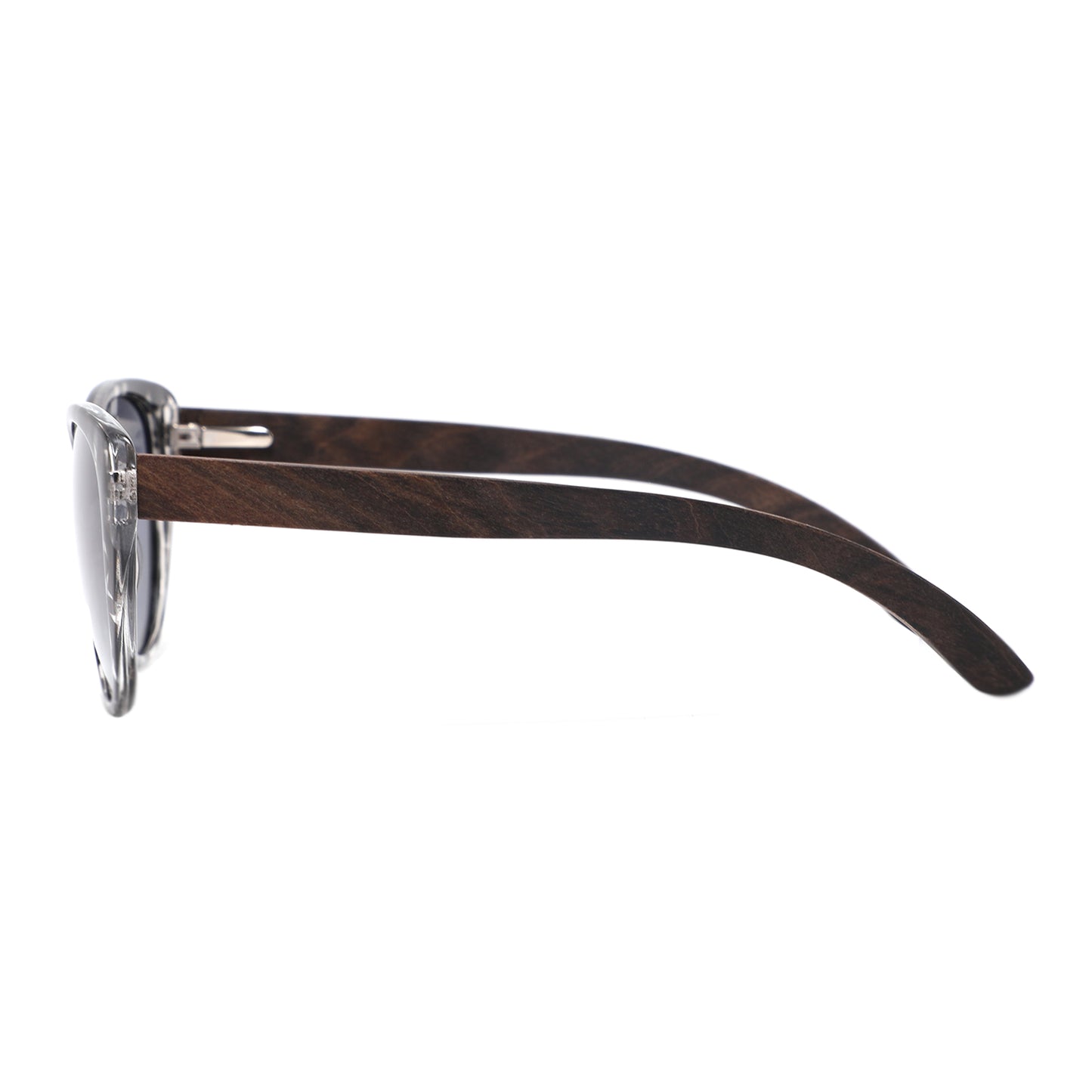 The new, oh-so-flattering Callies in oh-so-trendy black tortoise-shell frame with polarized grey lens and ebony wooden arms.