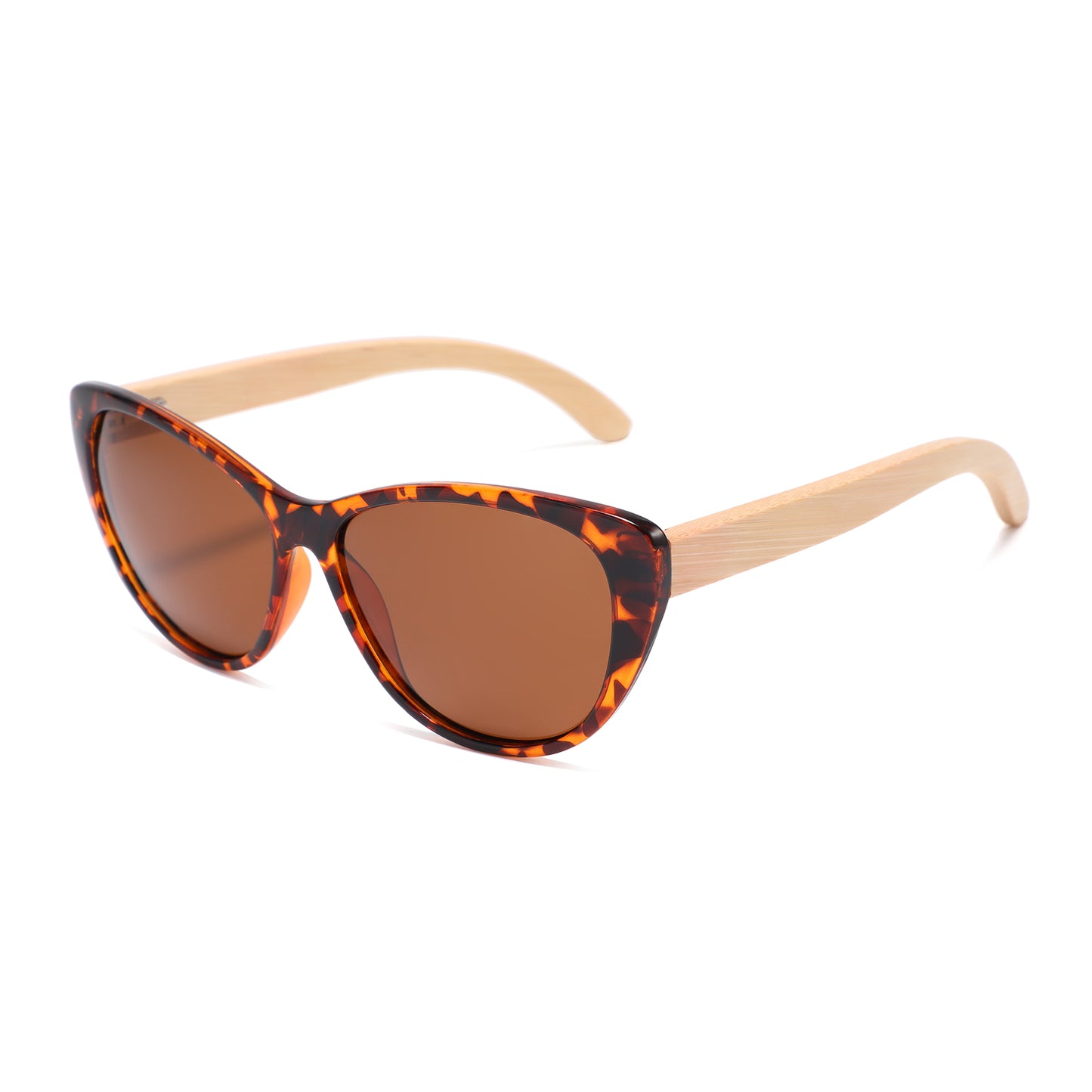 The new, oh-so-flattering Callies in oh-so-trendy brown tortoise-shell frame with polarized brown lens and bamboo wooden arms.