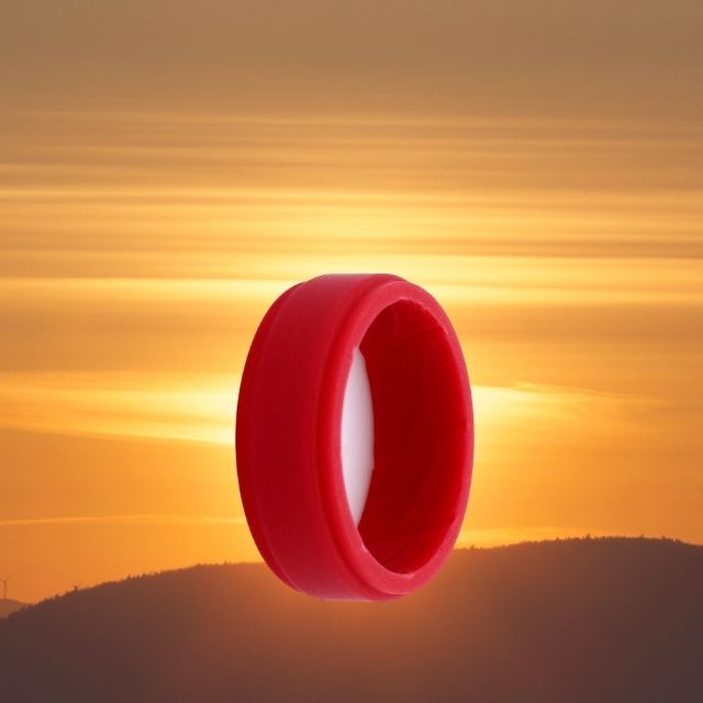 Men's Red Silicone Ring 8mm Bevelled Edge