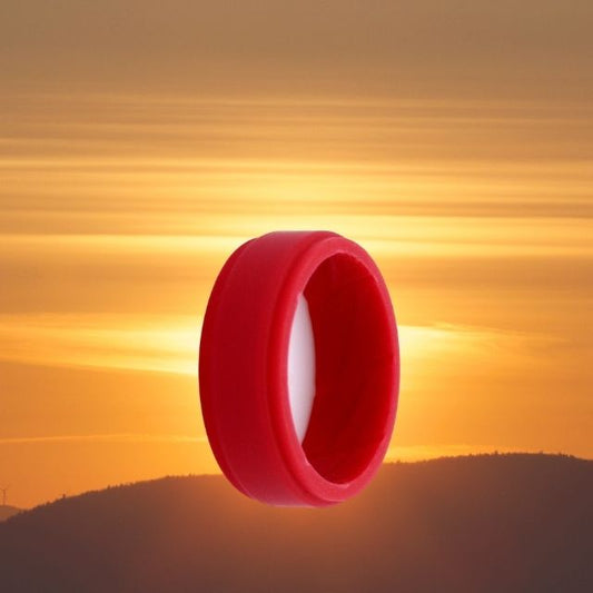 Men's Red Silicone Ring 8mm Bevelled Edge