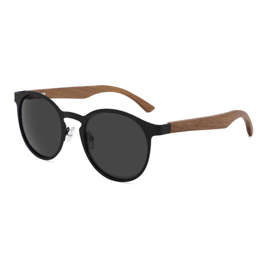 HUDSON NOIR Sunglasses Metal Frame Polarised Lens Wooden Arms