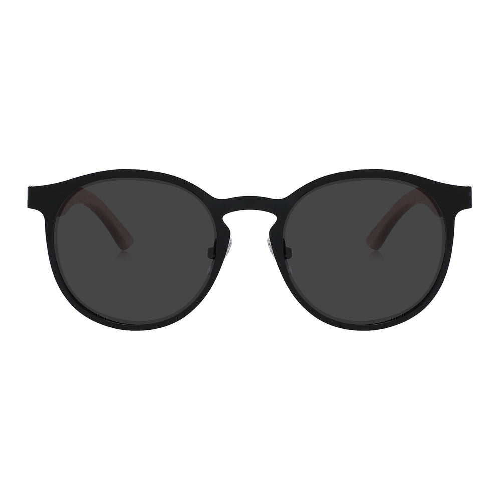 HUDSON NOIR Sunglasses Metal Frame Polarised Lens Wooden Arms