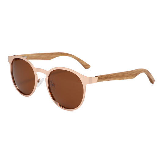 HUDSON BROWN Sunglasses Metal Frame Polarised Lens Wooden Arms