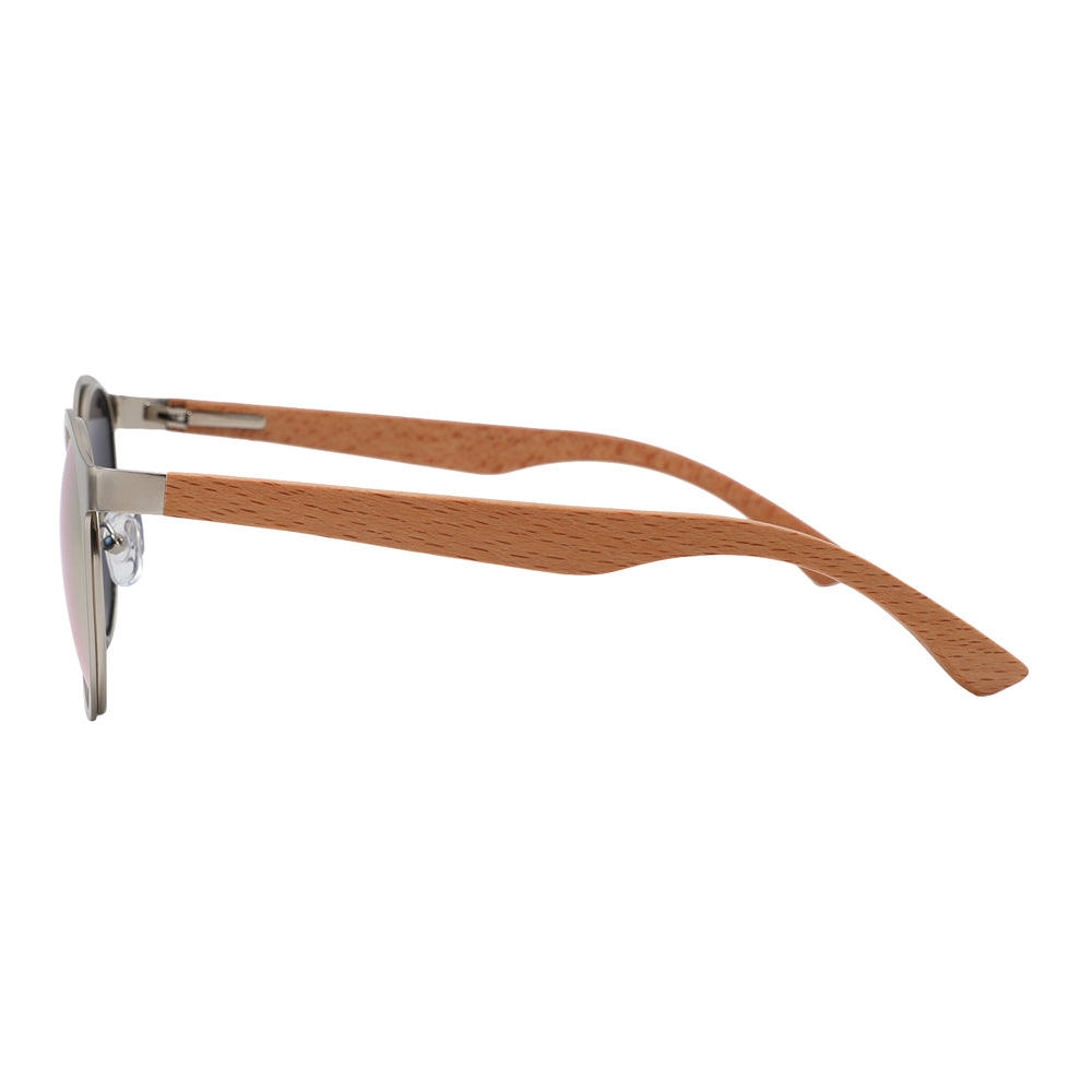 HUDSON ROSE Sunglasses Metal Frame Polarised Lens Wooden Arms