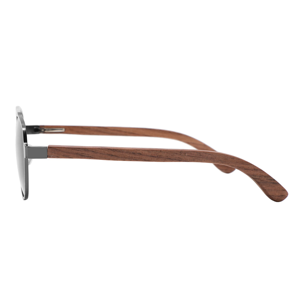 Our Men's Zeppelin sunglasses with stainless steel frame and wooden arms are the perfect accessory to elevate your style and protect your eyes. Personalise your pair.