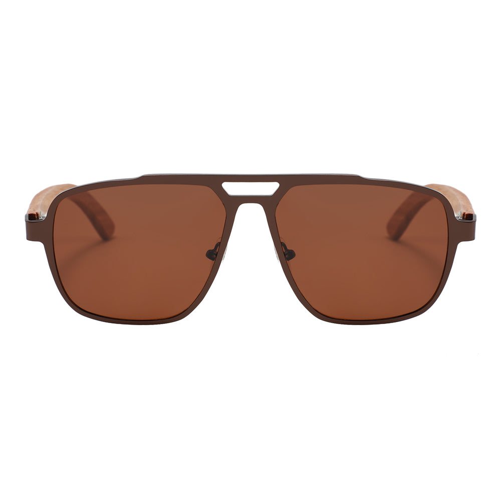 Our Men's Zeppelin sunglasses with stainless steel frame and wooden arms are the perfect accessory to elevate your style and protect your eyes.