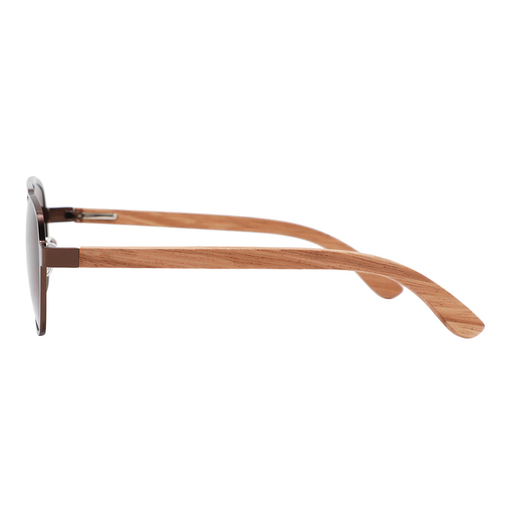 Our Men's Zeppelin sunglasses with stainless steel frame and wooden arms are the perfect accessory to elevate your style and protect your eyes.
