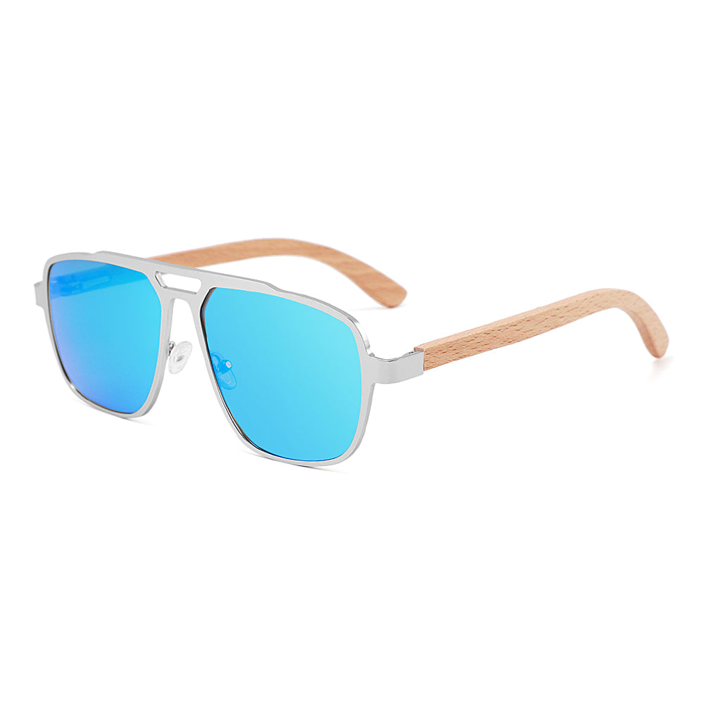 Our Men's Zeppelin sunglasses with stainless steel frame and wooden arms are the perfect accessory to elevate your style and protect your eyes.