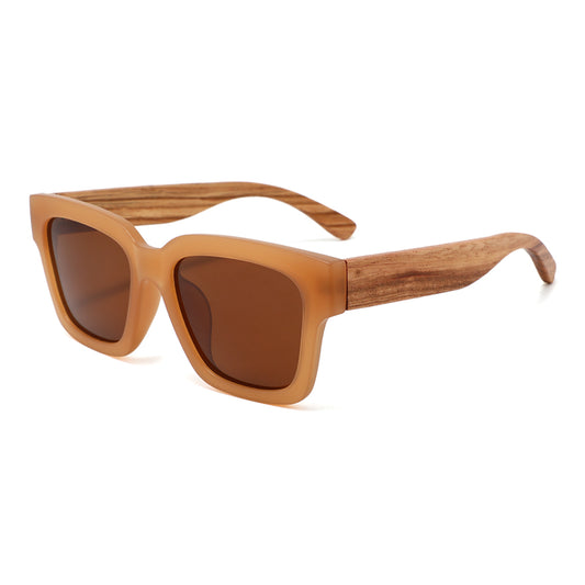 HARPER OCHRE BROWN Ladies Sunglasses Polarised Lens Wooden Arms