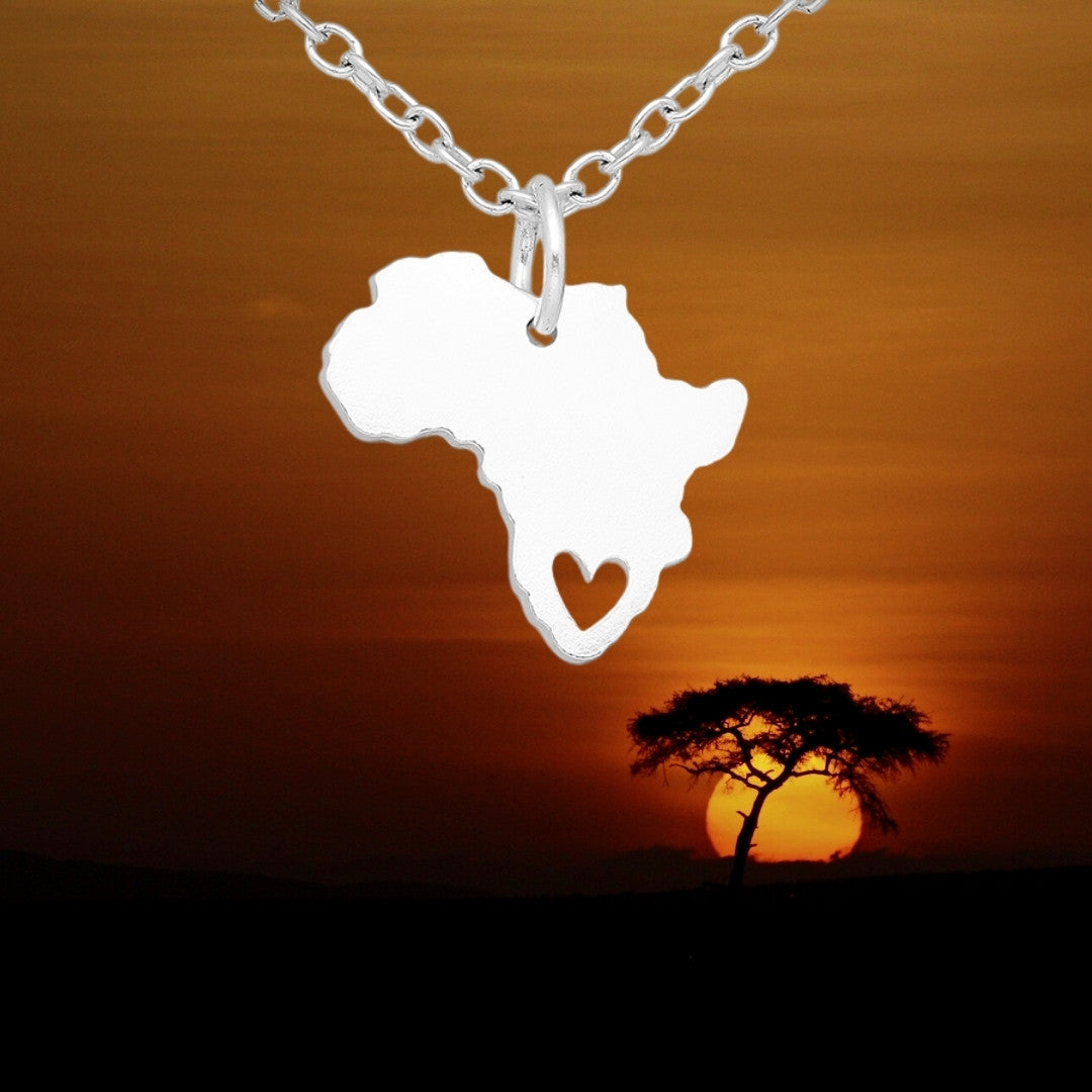 925 Sterling Silver I Love Africa Pendant on 40cm Italian Chain - Large