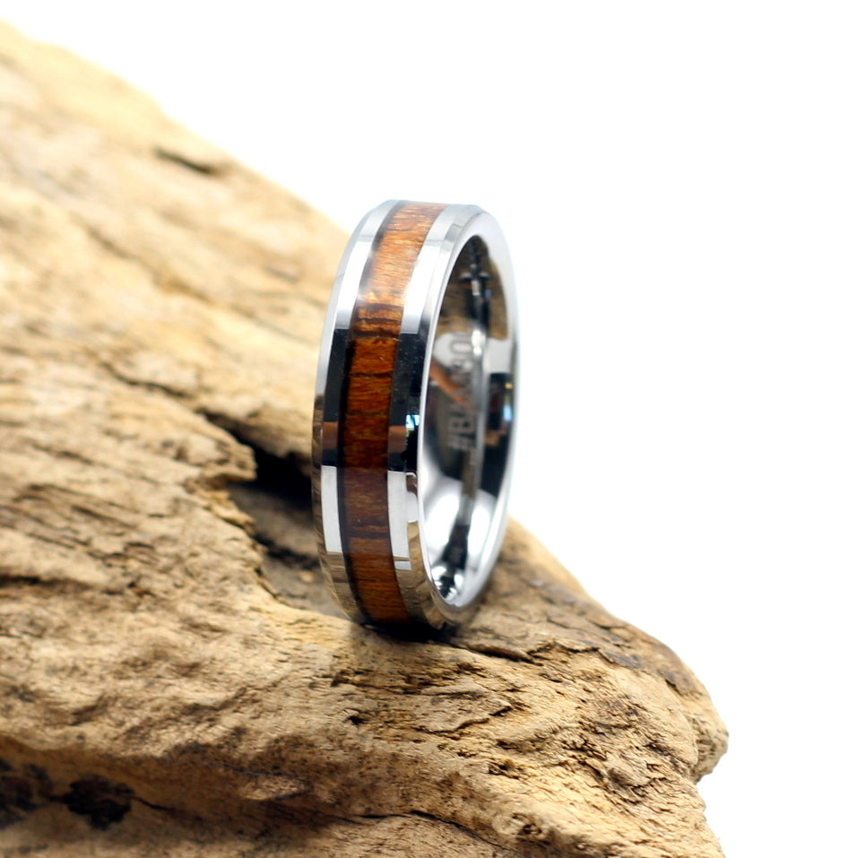 Men's Silver Tungsten Ring Wood Inlay 6mm - Hashtag Bamboo