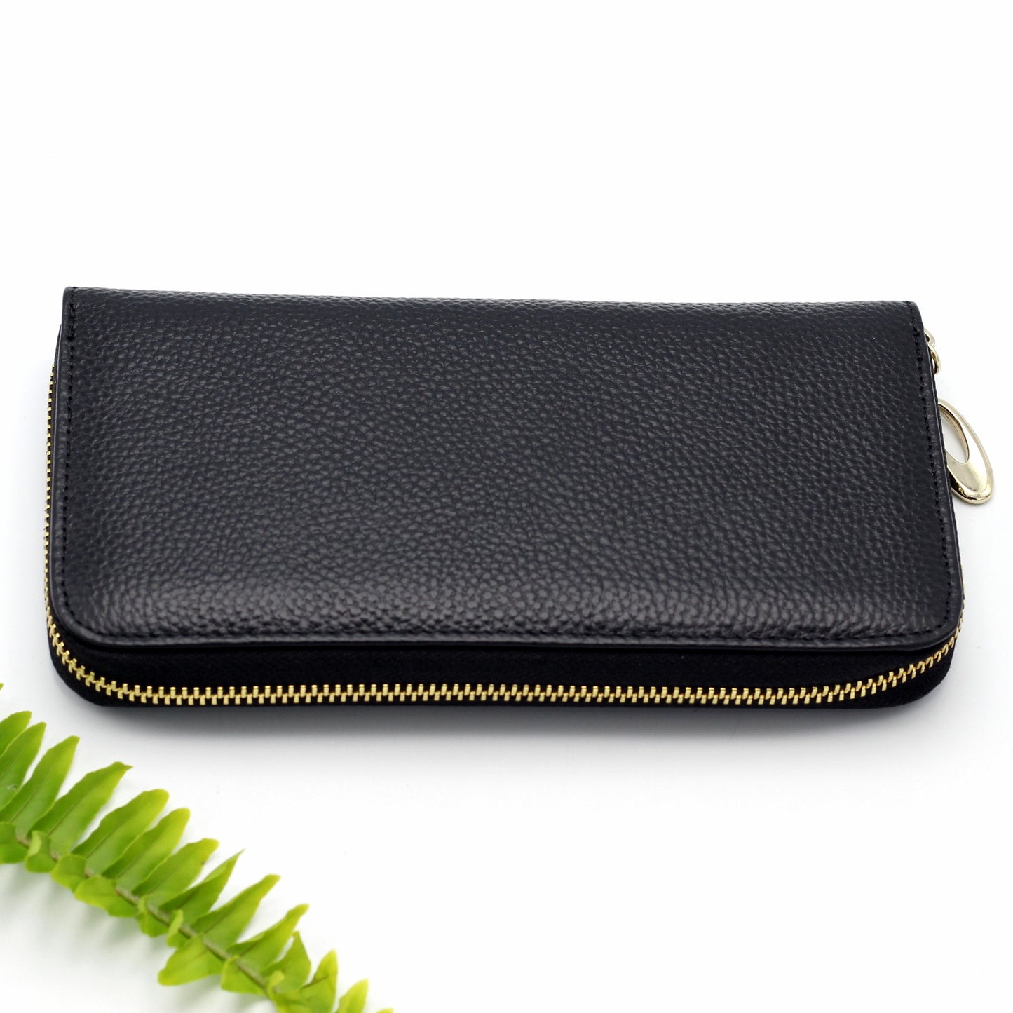 Ladies Genuine Leather Wallet RFID Blocking BLACK