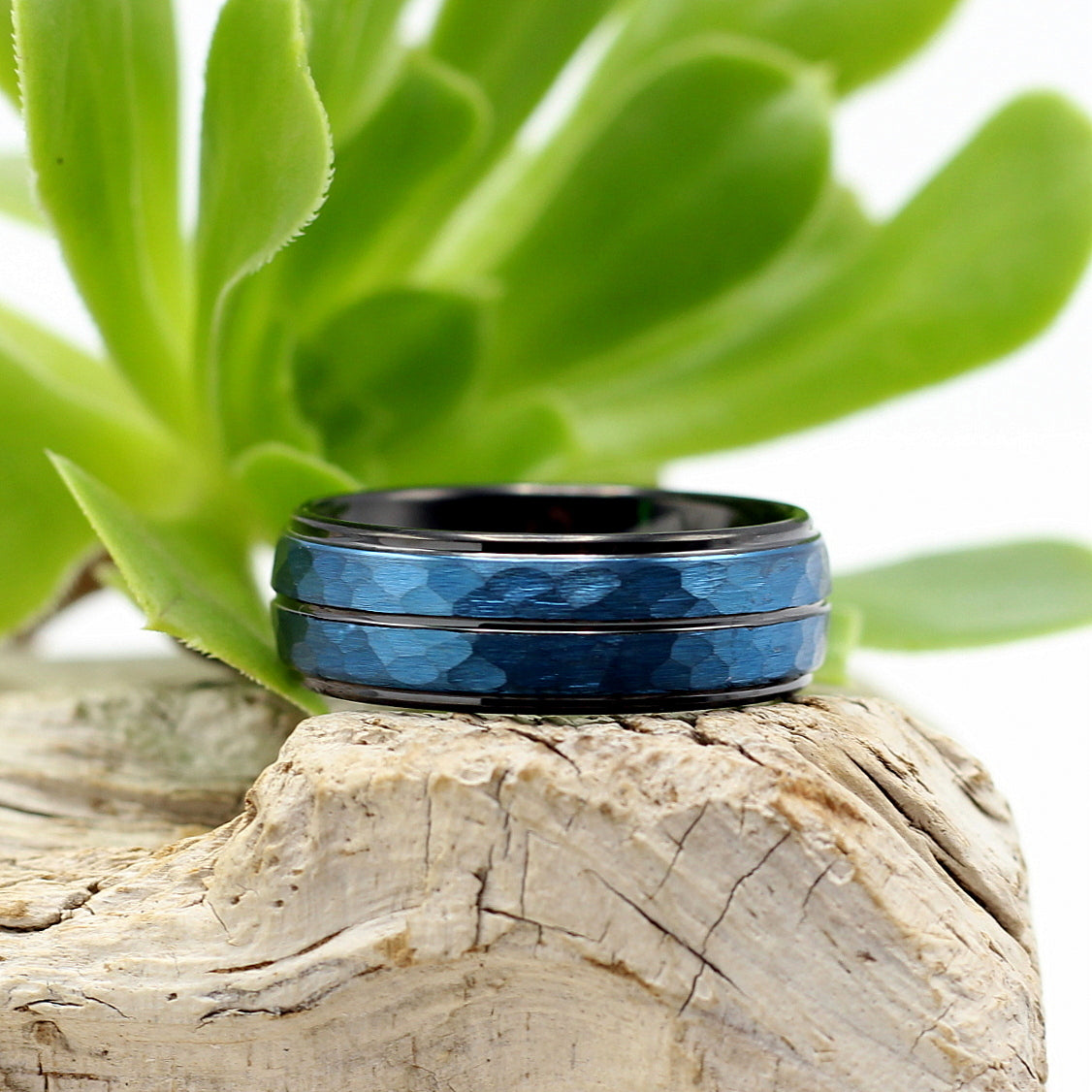 Mens black and hot sale blue tungsten wedding bands