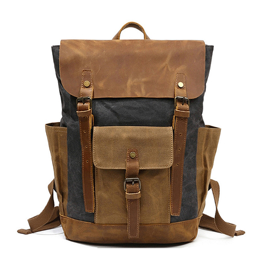 MANJARO GREY Waxed Canvas Genuine Leather Backpack