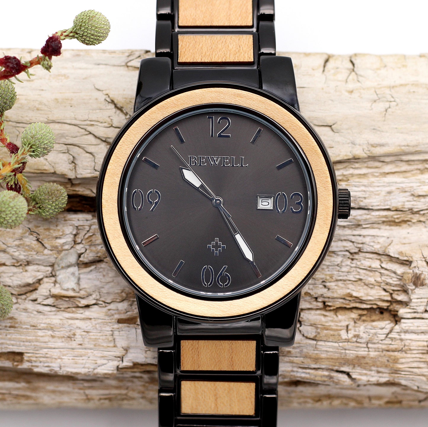 BRUCE NOIR Stainless Steel & Maple Wood Watch