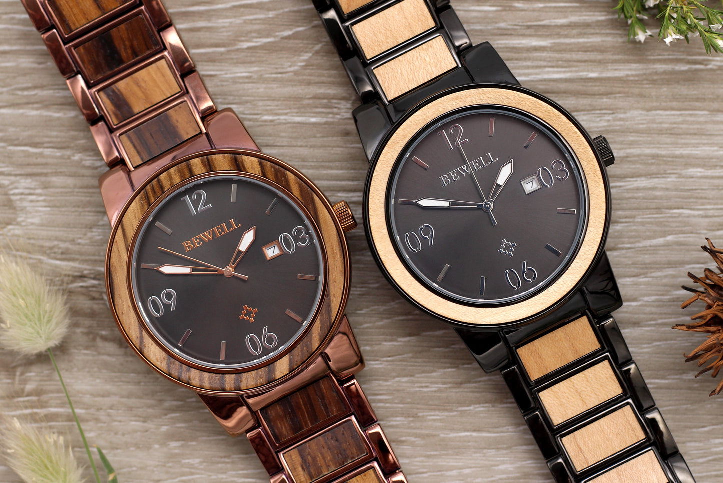 BRUCE NOIR Stainless Steel & Maple Wood Watch
