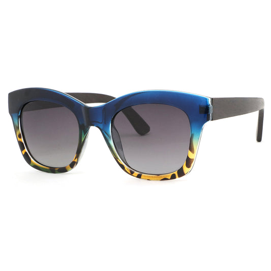 Ladies oversize sunglasses, blue with brown ombre tortoise shell, gradient grey polarised lenses. Shipping only R59 anywhere in SA.