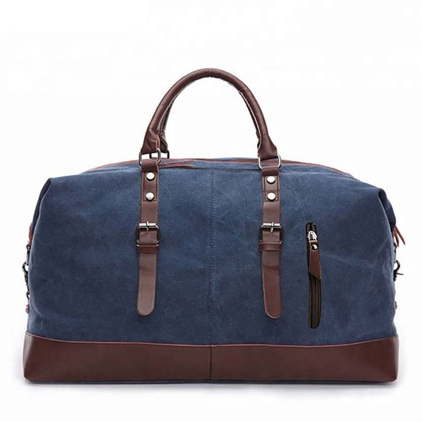 COLUMBUS BLUE Canvas and Vegan Leather Travel Duffel Bag