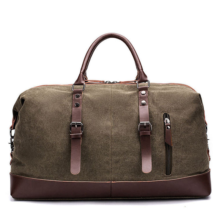 COLUMBUS GREEN Canvas and Vegan Leather Travel Duffel Bag