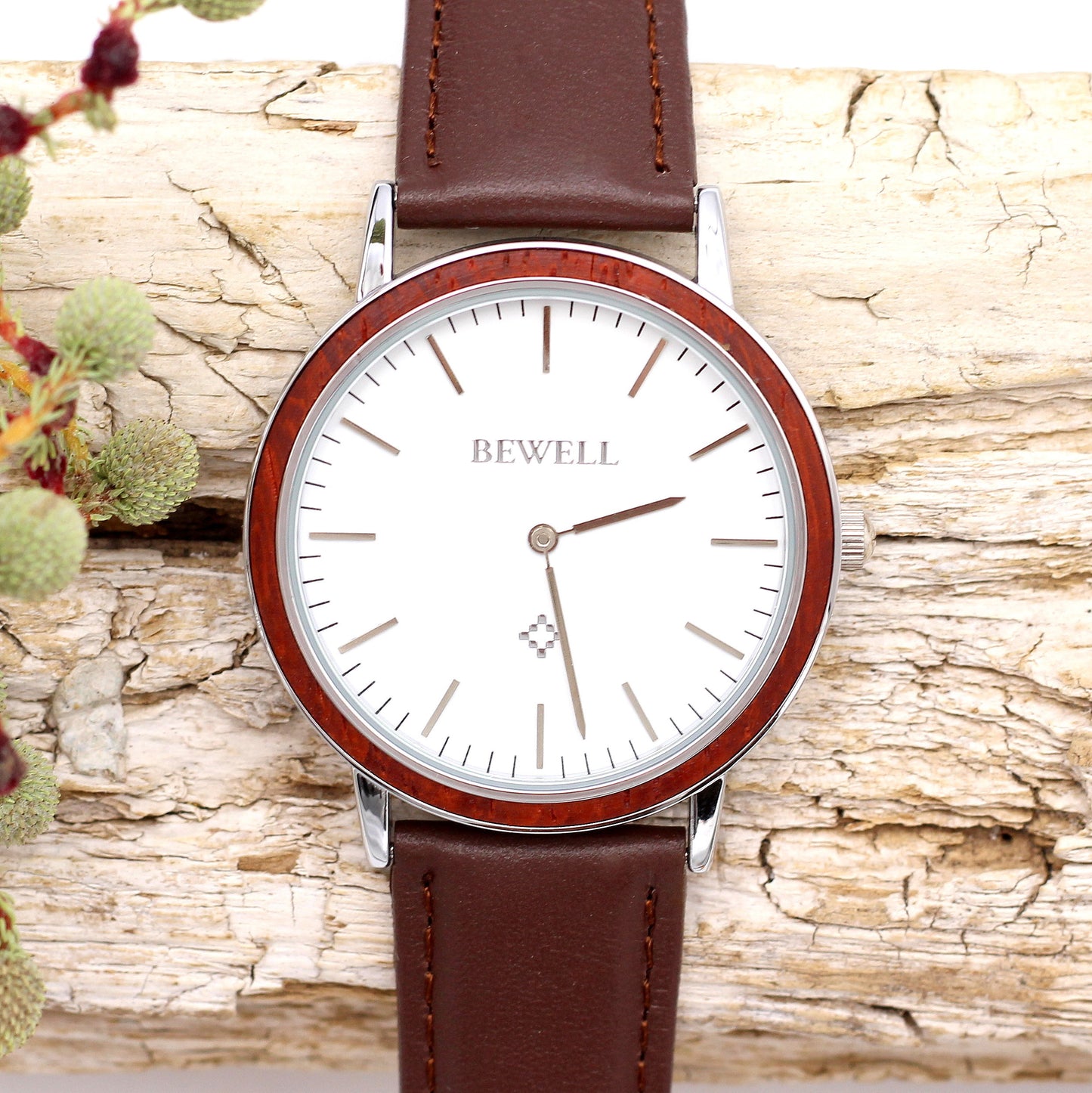 MANLY CYRUS BROWN Stainless Steel Watch with PU Leather Strap