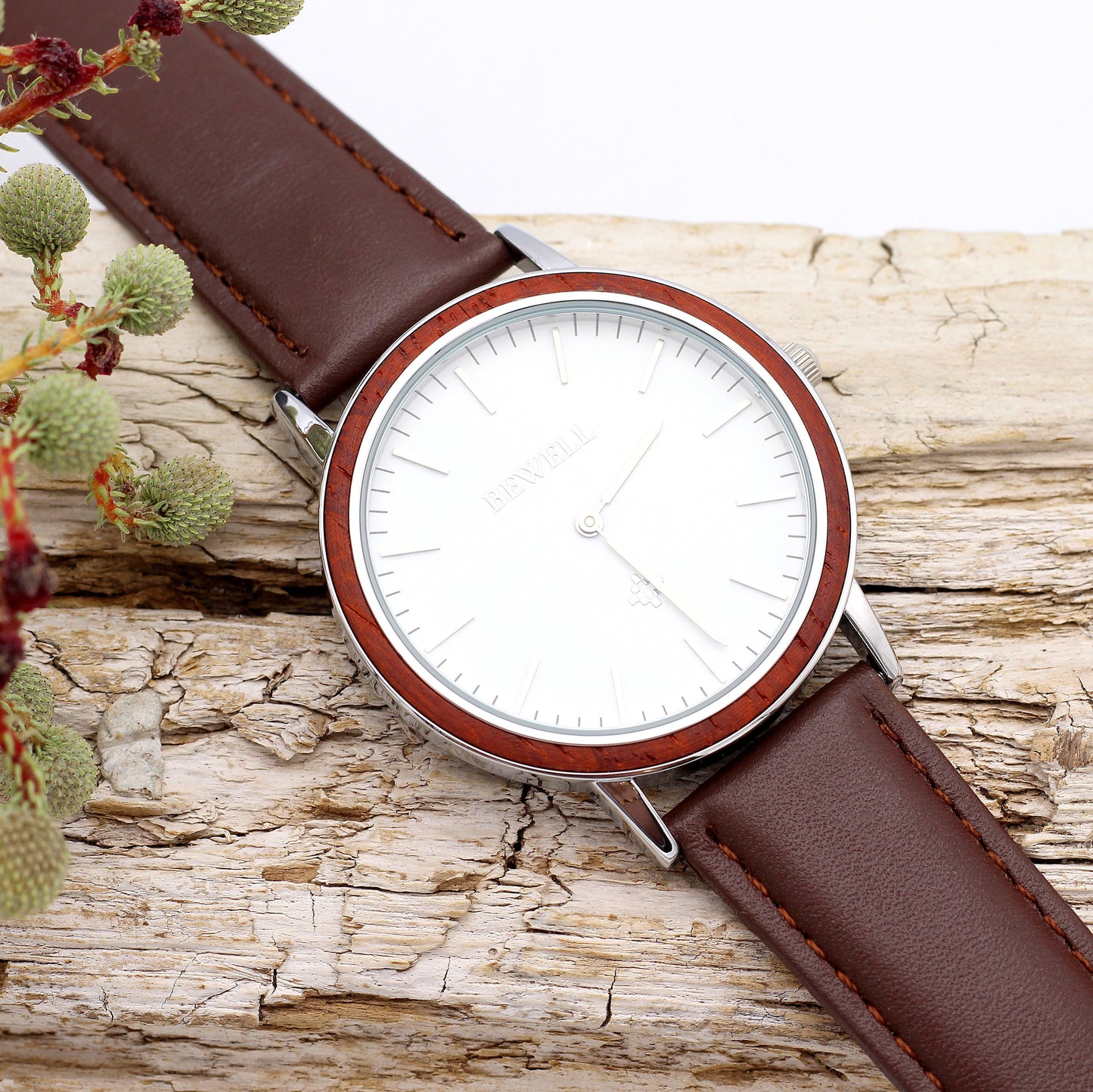 MANLY CYRUS BROWN Stainless Steel Watch with PU Leather Strap