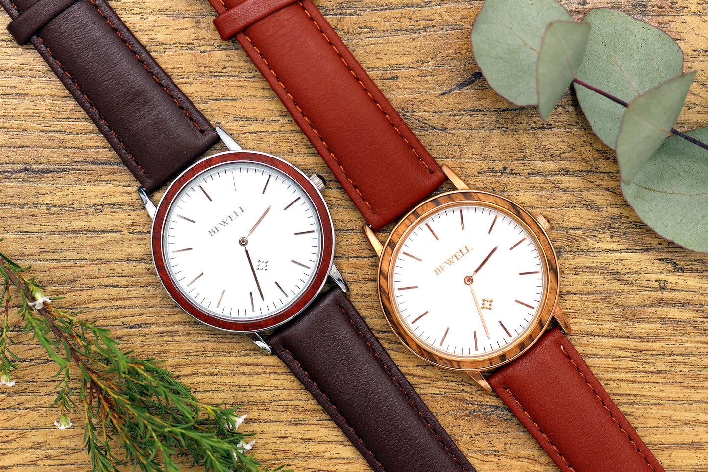 MANLY CYRUS BROWN Stainless Steel Watch with PU Leather Strap