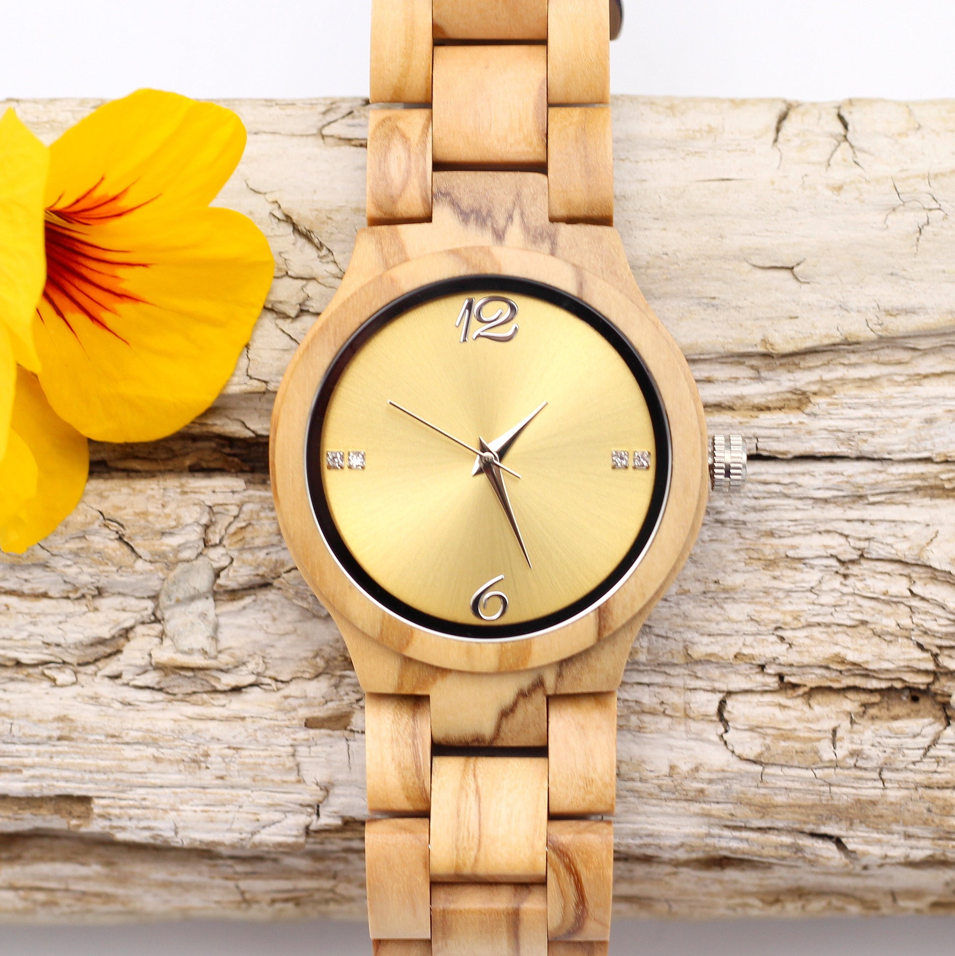 DAWN Ladies Olive Wood Watch with Wooden Strap - Hashtag Bamboo