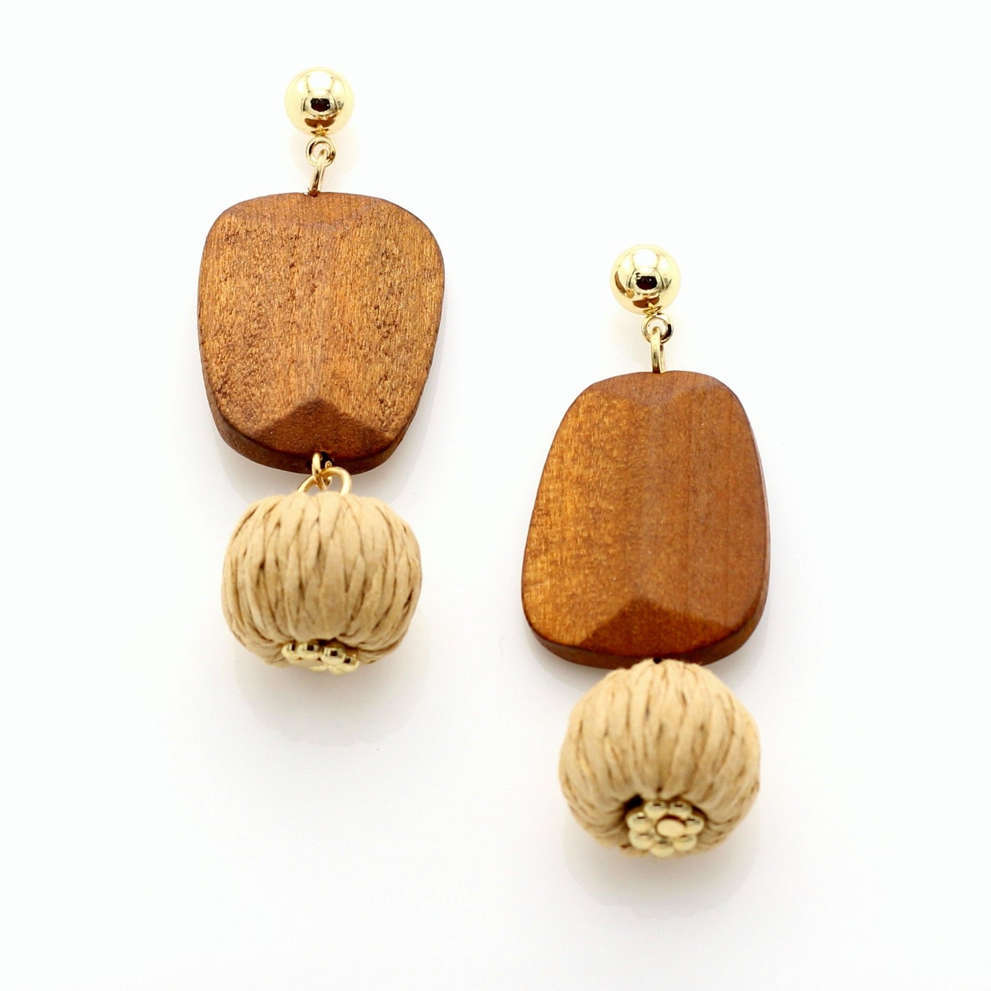Wood and natural rattan earrings by Hashtag Bamboo