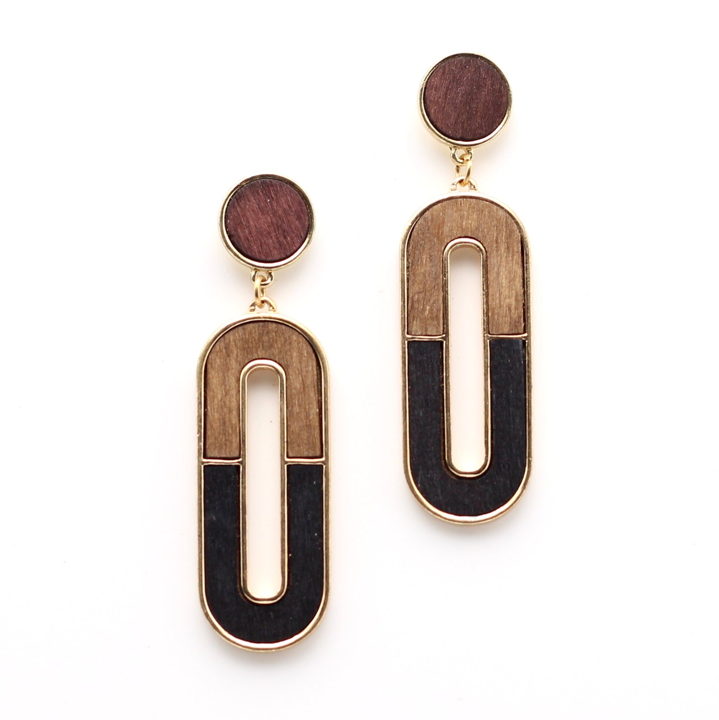 Earrings Metal Wood Oval