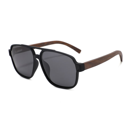 REMI BLACK Sunglasses Polarised Lens Wooden Arms