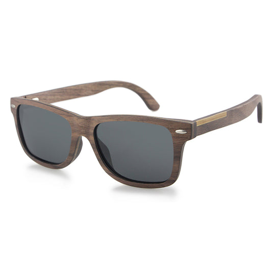 Men's walnut wooden sunglasses with grey polarised lens. The JACKMAN by Hashtag Bamboo. Includes free cork case valued at R120.