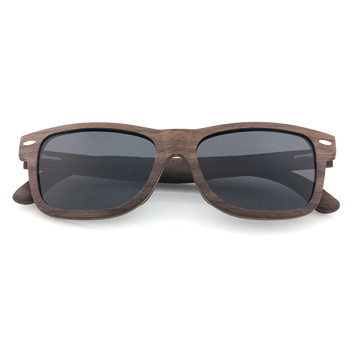 Men's walnut wooden sunglasses with grey polarised lens. The JACKMAN by Hashtag Bamboo. Includes free cork case valued at R120.