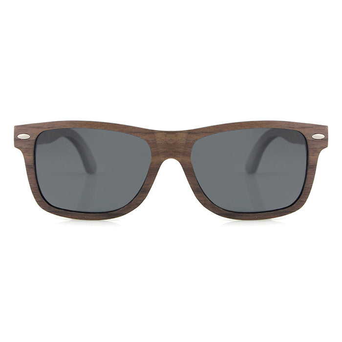 Men's walnut wooden sunglasses with grey polarised lens. The JACKMAN by Hashtag Bamboo. Includes free cork case valued at R120.