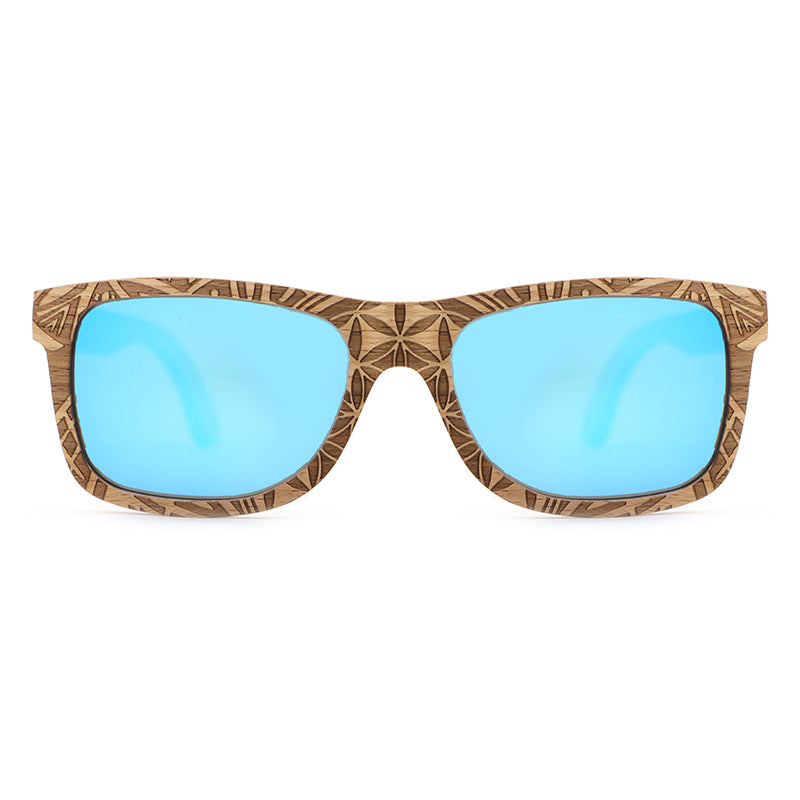 MAMOA BLUE Men's Patterned Wood Sunglasses Polarised Lens