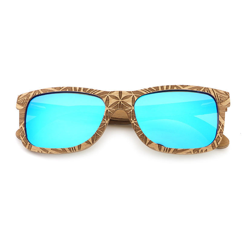 MAMOA BLUE Men's Patterned Wood Sunglasses Polarised Lens