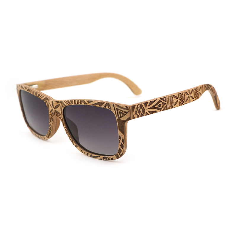 MAMOA GREY Men's Patterned Wood Sunglasses Polarised Lens