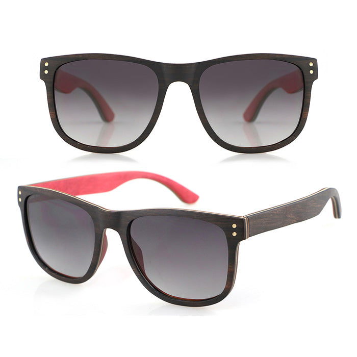 ROSSI RED ARM Men's Ebony Wood Sunglasses Grey Polarised Lens - Hashtag Bamboo