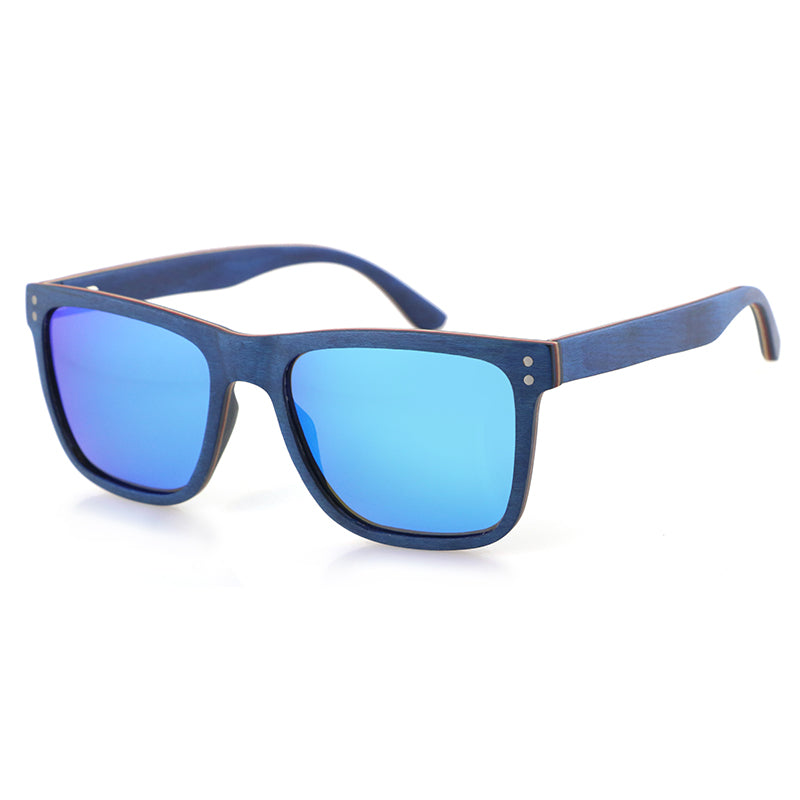 VASCO BLUE Men's Blue Ebony Wood Sunglasses Blue Polarised Lens - Hashtag Bamboo