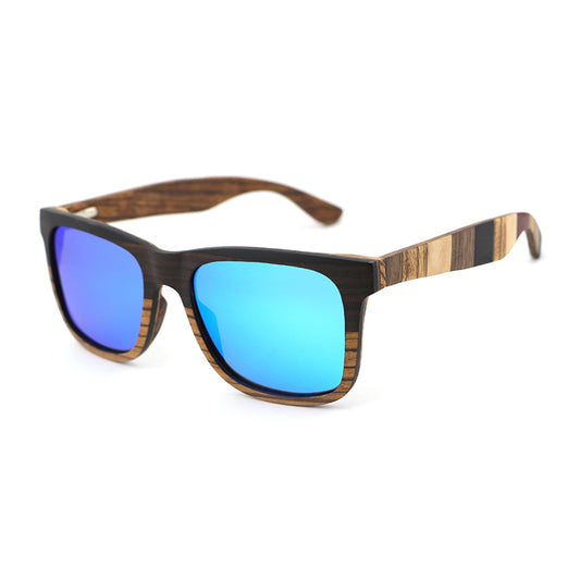 DUVALL BLUE Men's Wooden Sunglasses Two Tone Wood Polarised Lens