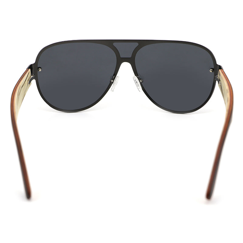 JAYSAM BLACK Men's Rimless Sunglasses Polarised Lens Wooden Arms