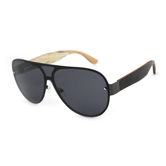 JAYSAM BLACK Men's Rimless Sunglasses Polarised Lens Wooden Arms