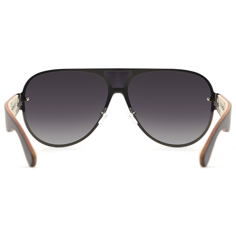 JAYSAM GREY Gradient Men's Rimless Sunglasses Polarised Lens Wooden Arms