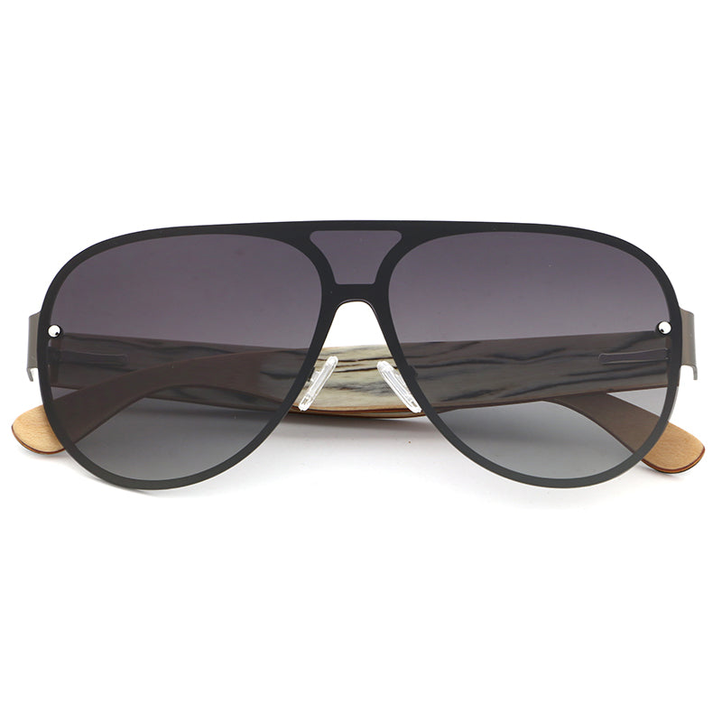 JAYSAM GREY Gradient Men's Rimless Sunglasses Polarised Lens Wooden Arms